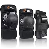 PHZ. Knee Pads Kids/Youth/Adult Protective Gear Set Elbow Pads Wrist Guards 6pcs for Sports Skateboarding Roller Skating Inline Skate Cycling Bike BMX Bicycle Scooter Riding
