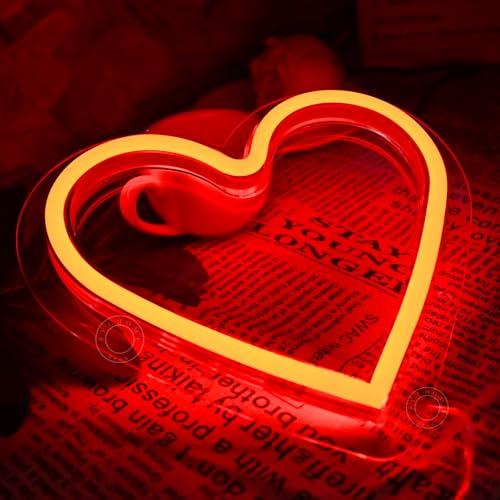 Image of SYLHOME Red Heart Led Neon Light Sign Battery Operated or USB Powered Bedroom Wedding Wall Sign Decor Valentines Day Birthday Christmas Gifts USB 7.87 inch X 7.28 inch