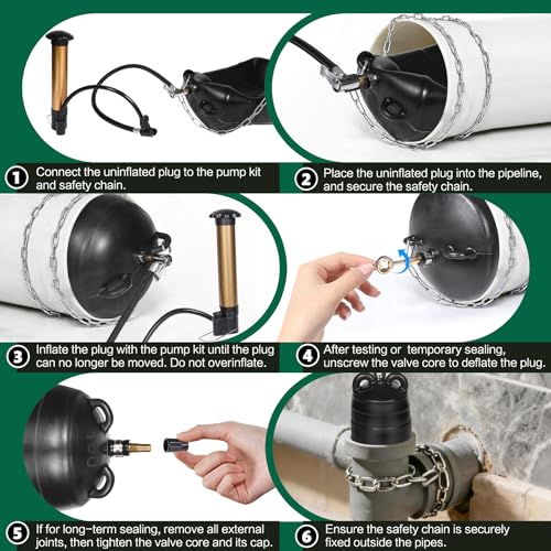 Image of Upgraded 3PK Inflatable Pipe Plug Balloon Kit(2 inch,3 inch,4 inch) with Fast Air Pump & Extension Hose, Rubber Sewer Test Balls with Safety Chain & Valve Tool for Plumbing Pressure Testing /Drain Blocking