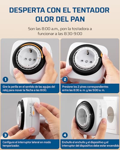 Miniatura 5 de Dewenwils Temporizador Enchufe Mecánico Para Interior, Temporizador Analógico Con 96 Segmentos 15 Minutos Cada Uno Para Iluminación, Cerradura Para Niños, 16a 3680w, Paquete De 2 Unidades