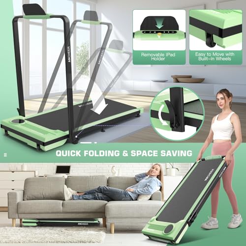 Image of ANCHEER Walking Pad Treadmill with Incline and Handle Bar - Under Desk Treadmill 4 in 1 Folding Treadmills for Home Office /LED Display /Dual Control /12 Preset Programs