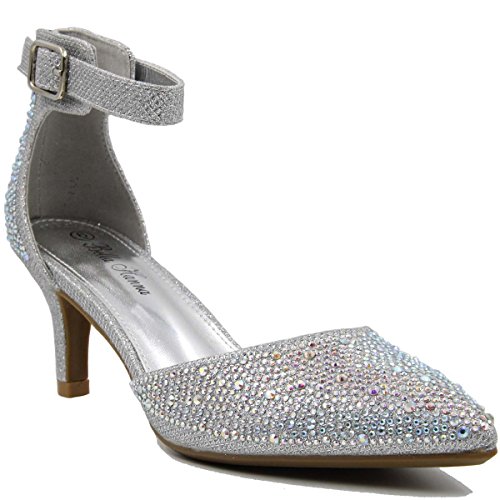 Stylish & Comfort Shoes Womens Rhinestone/Metallic Leather/Nubuck/Patent Leather Pointed Toe Mid Heel Dress Pumps… - Image 3