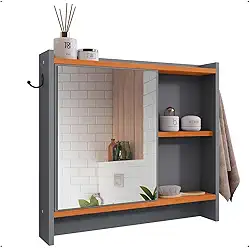 Espelheira Genova 1 Porta Espelho Armarinho Banheiro Suspenso Prateleira Organizadora - Lojas RPM (Cinza/Cinamomo)