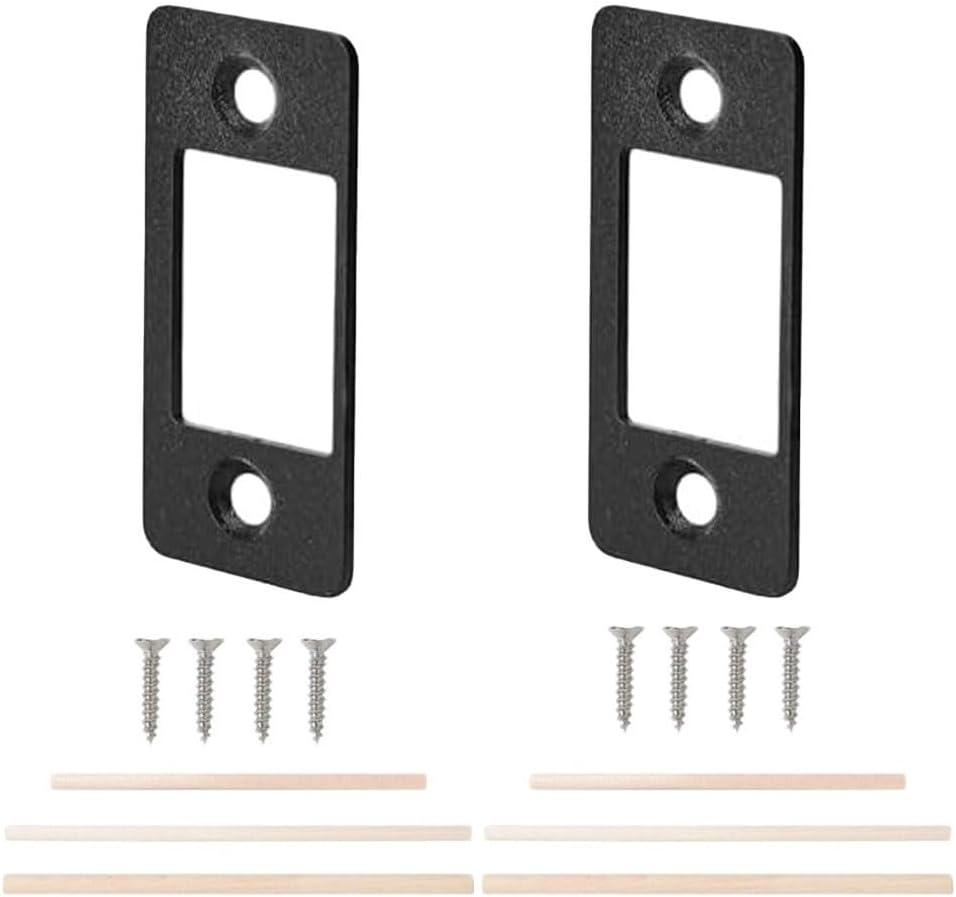 Deadbolt Restorer Strike with Large Hole Misalignment Fix, Steel Narrow Frame Striker Door Lock Repair, Includes Wood Dowels and Screws, Silver(2PCS-Black)