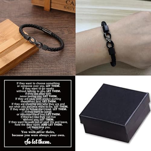 Let Them Infinity Leather Bracelet, Self Worth Motivation Bracelet Stainless Steel Black Braided Leather Bangle Bracelets Handmade Engraved Inspirational Friendship Jewelry Gift for Men4