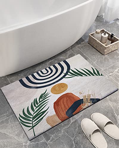 Yun Nist Mid Century Bath Rug,Abstract Boho Leaf Doormat Fluffy Shag Plush Area Rugs,Geometric Minimalist Aesthetic Bathroom Mat Ultra Soft Shaggy Carpet For Kitchen Bathroom Living Room 24×36In #TOP2