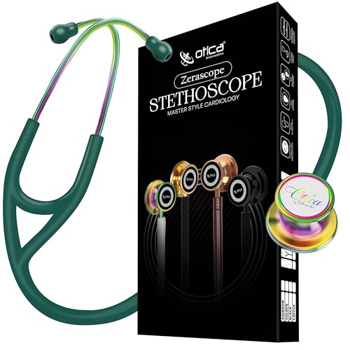 Image of OTICA Double-Sided Stainless Steel Master Style Cardiology Stethoscope Exceptional Acoustic Rainbow /Kaleidoscope Finish Chestpieces-Headset for Medical Professionals | Flexible Tubing & Soft Sealing Eartips | For Doctor,Nurse,Vet,Medical Student (Green)