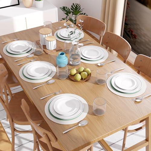 Image of Dining Table Mats Set of 6 | Cotton Table Mat 32 cm Diameter, Encasa XO Washable Round Table Mats, Heat Resistance Dining Table Placemats, Handmade Ribbed Style for Centre Table, Sage & Off White
