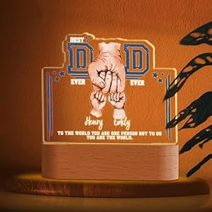 Personalized Dad’s Team Fist Bump Acrylic LED Night Light, Custom Dad Night Light, Father’s Day Gifts for Daddy, Papa, Grandpa, Husband, Fist Bump Night Light, 2 Kids