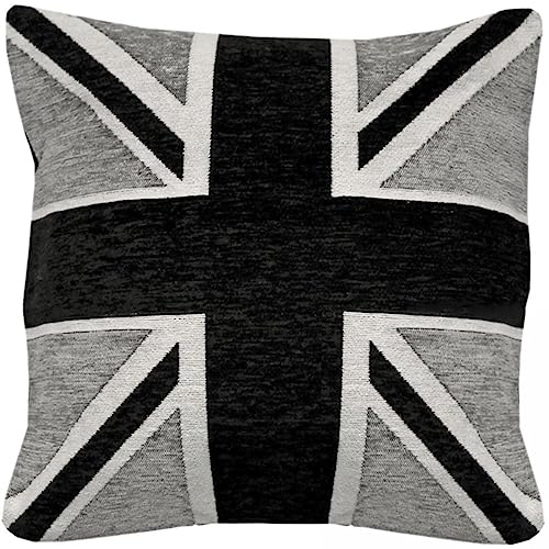 Rapport Home Union Jack Square Cushion Cover Grey & Black Luxury Heavyweight Material - 43cm
