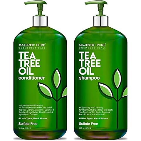 MAJESTIC PURE Tea Tree Shampoo and Conditioner Set for Men and Women -16 fl oz Each - Hydrating and Fighting Dandruff, Lice and Itchy, Irritating or Dry Scalp - for All Hair Types - Sulfate Free Cover