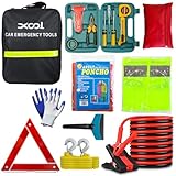 XOOL Car Emergency Kit with Jumper Cables, First Aid Kit, Tow Strap & Tool Set – 88PCS Roadside Safety Kit for Cars, Trucks & SUVs