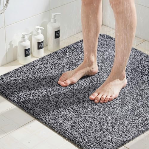 COSYLAND Tapis de Douche Antidérapant 60x60 cm - Tapis PVC Luffa Drainant - Sécurité et Confort pour Douches et Bains - Découpable - Noir/Blanc