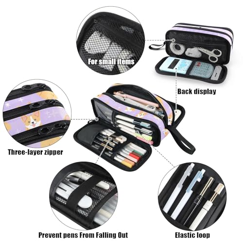 Image of Fustylead Smiling Cute Corgi Pet Dog Pen Pencil Case Makeup Pouch Big Capacity Multi-Purpose Travel Bag Office Organizer with Zipper
