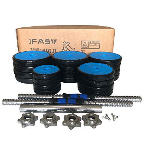 Adjustable Dumbbell Barbell Set 44lbs, 66lbs, 88lbs with Rubber Cover Weight Lifting for Men and Women Home Gym Fitness (88 LB (40 kg))