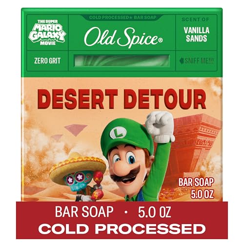Image of Old Spice Bar Soap for Men, x The Super Mario Galaxy Movie, Cold Pressed with Grit, Made with Natural Oils & Plant Based Cleanser, Vanilla Sands with Warm Vanilla & Cream Scent, 5.0 oz