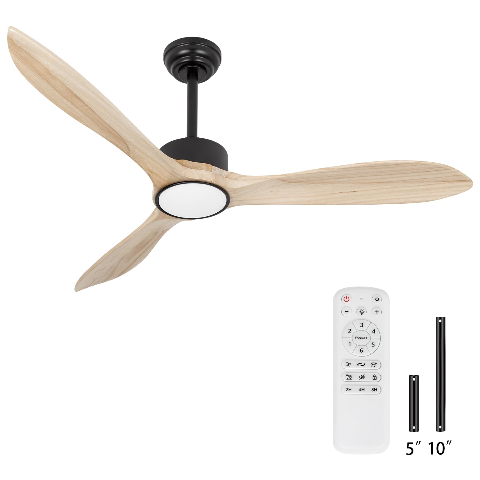 52inch Ceiling Fan with Lights,Wood Ceiling Fans with Remote Control,Dimmable Light,3 CCT,6 Speeds,Noiseless DC Motor,2 downrod,Ceiling Fan for Bedroom,Living Room,Office,Indoor
