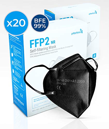 Mascarilla FPP2 NEGRAS - Caja 20 uds. Certificado CE - Ultraresistente ≥99%...