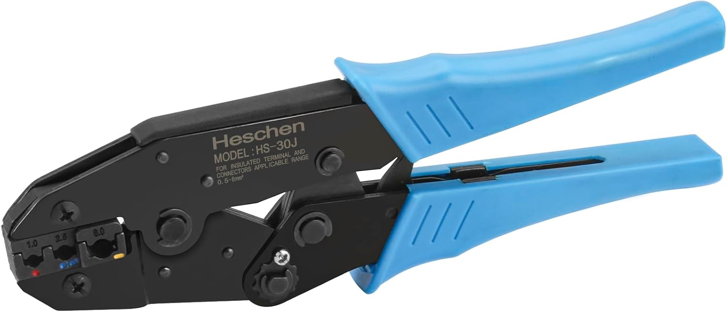 Heschen Ratchet Crimper Plier, HS-30J, Insulated Cable Terminals Crimping Tools, Use for 1-2.5-6 mm² (20-10 AWG), Blue