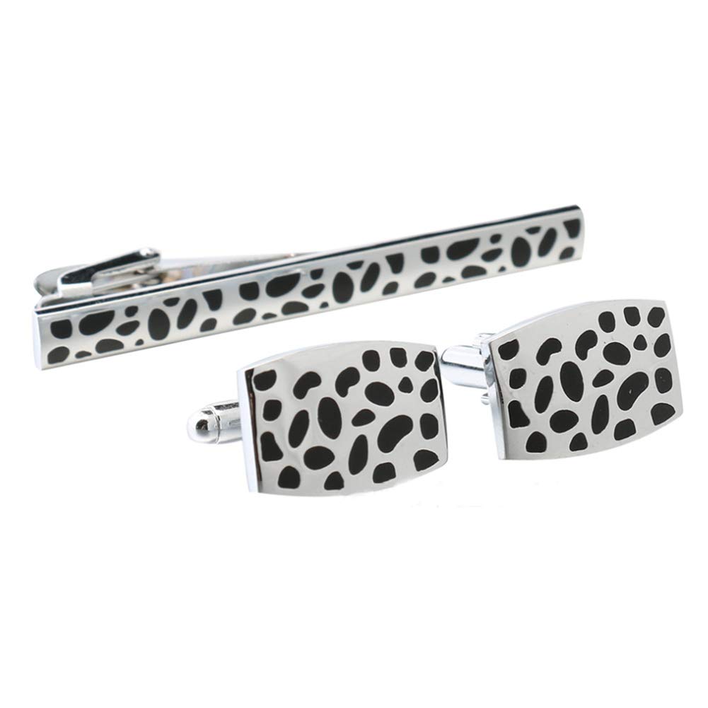 Men Wedding Anniversary Business Black Point Alloy Tie Clips and Cufflinks Set