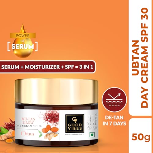 Image of Good Vibes Ubtan De-Tan Glow Day Cream SPF 30 (50g) | Face Moisturizer | Tan Free | Skin Brightening & Soothing | Depigmentation | Anti-Ageing & Improves Skin Texture | Face Moisturizer, Tan Free, Skin Brightening & Soothing, Depigmentation, Anti-Ageing & Improves Skin Texture