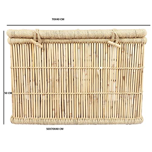 Image of Toys Storage Box With Lid & Handle | Storage Box For Kids Clothes | Large Wooden Storage Box | Toys and Books Organizer With Sitting Space (Handmade Bamboo Cane Wood- Eco Friendly)