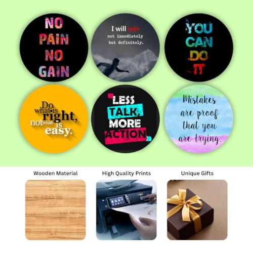 Image of Zesta Coasters for Cups Set of 6 / Wooden Coasters for Bar Accessories for Home /Tea Coaster Set of 6 / Waterproof Dining Table Decor Glass Cover (Motivational, Circle)