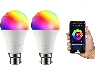 TEKLED® WiFi Smart LED Bulbs | B22 Bayonet Cap | 9W Light Bulb 60W Equivalent | Compatible with 2.4GHz Routers Amazon Alexa Google Home App Controlled | 806LM 2-Pack | Dimmable RGB White
