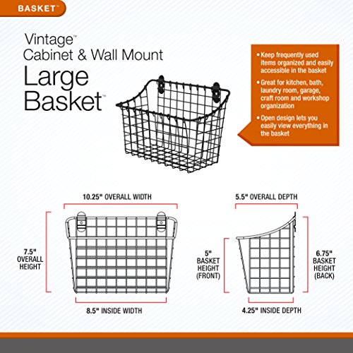 Spectrum Diversified Vintage Large Cabinet & Wall-Mounted Basket For Storage & Organization Rustic Farmhouse Decor, Sturdy Steel Wire Storage Bin, Industrial Gray #TOP1