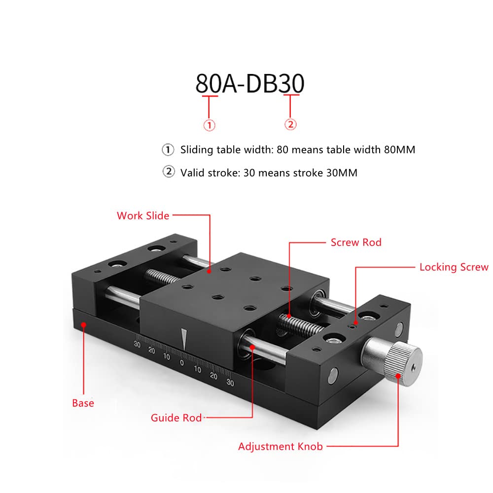 Aitoserlea 80x60MM Manual X Axis Linear Stage, Fine?Tuning Precision Sliding Table Micro Translation Stage Experiment Platform Stroke 60MM