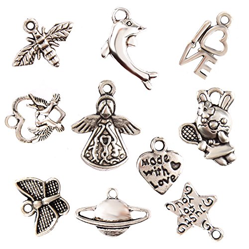 JuanYa 100 Teile gemischte Charms versilbert DIY Halskette Armband Anhänger für Schmuckherstellung