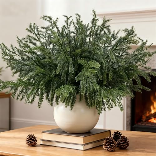12 Bundles Artificial Pine Branches, Faux Christmas Cedar Greenery Stems DROPS TO - image 3