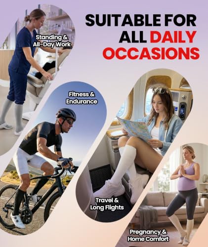 Image of PULIOU Cooling Compression Socks for Women Men, 20-30 mmHg Circulation Knee High for Travel, Flying, Running, 2 Pairs