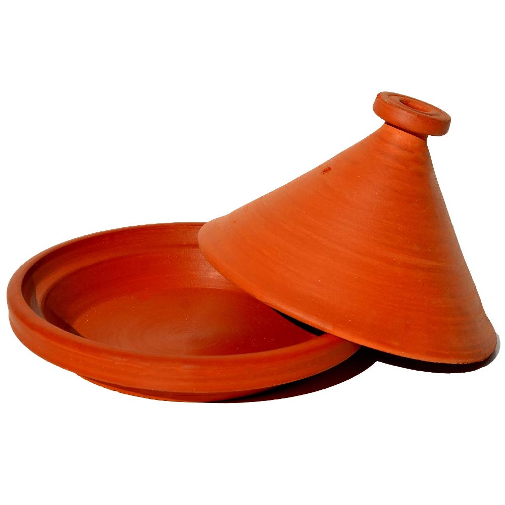 Marokkanische Tajine, Rund, Ø 34 cm, unglasiert zum Kochen für 6-8 Personen, Tontopf, Gartopf, Schmortopf, Handmade Marrakesch, Orientalisch, Arabisch, schadstofffreie Lehmerde