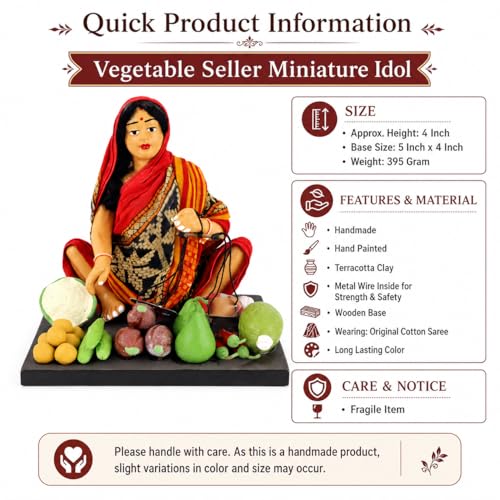 Image of Krishnanagar Handmade Clay Woman Vegetable Seller Miniature Idol | Basic Terracotta Sitting Human Figurine | Traditional Indian Home Decor & Gift Showpiece