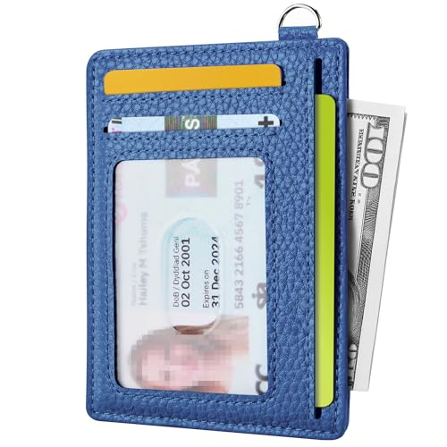 Image of Mayski Slim Wallet, Credit Card Holder for Women, Minimalist Front Pocket RFID Blocking Card Cases, Small Wallet Women Men(Litchi Ocean Blue)