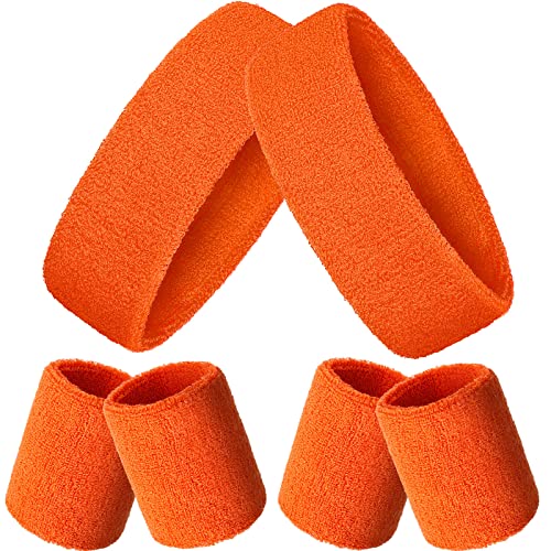 Image of Bememo 6 Pcs Neon Sports Sweatbands Set Sports Competitions Sweatbands 2 Headband 4 Wristbands Breathable Terry Cloth Athletic Bands for Team Soccer Spirit 80s Costumes Cosplay
