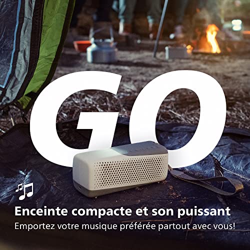 Philips Audio TAS4807W/Enceinte sans Fil Blanc, Protection Contre La Poussière/Eau, Basses Puissantes, Micro Intégré Les Appels, 12 Heures Musique, Appels Mains Libres avec Assistant Push-to-Talk