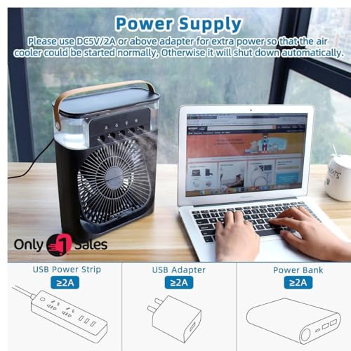 Image of Mini Air Cooler | 3-in-1 AC, Humidifier & Purifier | 7-Color LED Lights, Timer, USB Powered | Silent Operation | Personal Cooling for Room, Office, Travel & Desk Use
