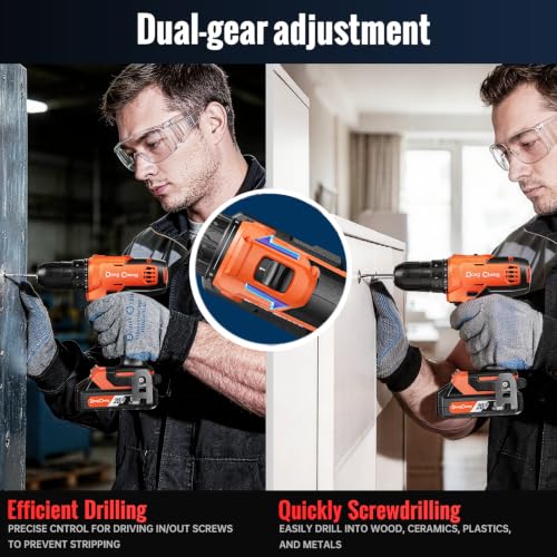 Image of DongCheng 20V Cordless Drilling Machine, 40Nm Torque, 350W Copper Motor, 18+1 Settings, 2-Speed 0-1500 RPM, 10mm Metal Keyless Chuck, Only Drill Machine Excluding Batteries and Accessories