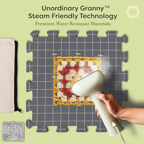 Image of Unordinary Granny Crochet Blocking Board Set - 9 Extra Thick Interlocking Mats with Grid, 150 T-Pins, Felt Storage Bag and Cotton Pouch - Blocking Board for Knitting, Crochet & Other Craft Projects