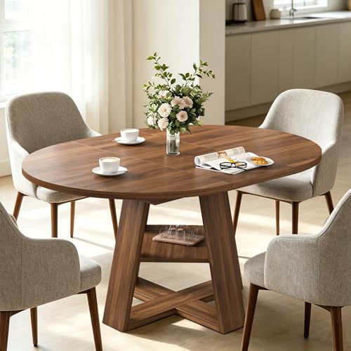 Extendable Walnut Round Dining Table for 4-8