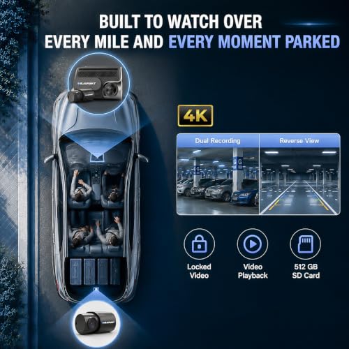 Image of Blaupunkt BPM 220 Smartchoice Dual Channel Dash Cam|4K Front (3048x2016) + 1080P Rear FHD|130 & 120 Wide Angle Lens|WiFi App Control|24-Hr Parking Monitor|Supports 512GB SD|Hardwire Kit Included