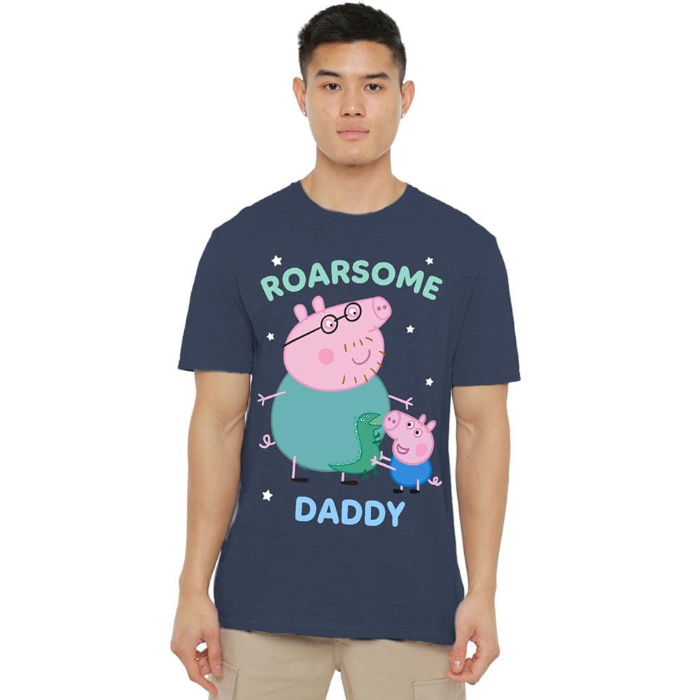 Hasbro Men's Blue Peppa Pig Roarsome Daddy Pig T Shirt Heather Navy in Size 3XL, Sports Direct