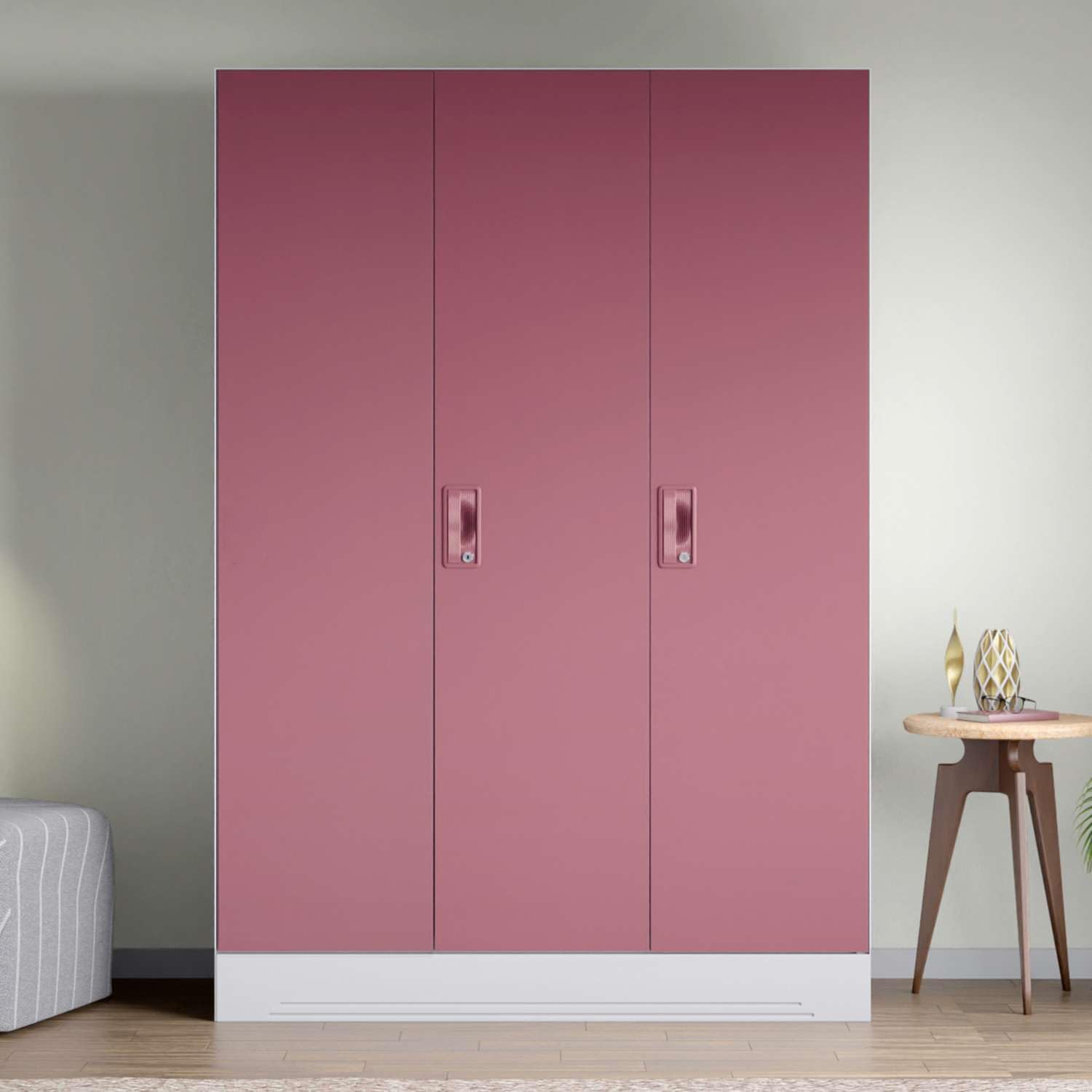 GODREJ INTERIO Almirah Slimline 3-Door Steel Almirah, Cupboard for Clothes (Royal Ivory and Dusty Rose), 1-Year Warranty, 7 Shelves, 1 Locker
