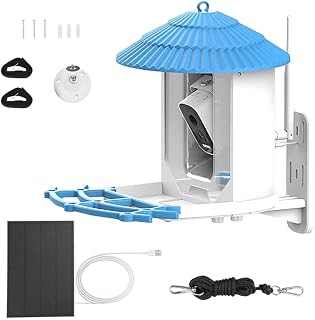 POFET Vogelfutterhaus mit Kamera, Solarbetrieben, Automatische Erfassung von Vögeln und Rechtzeitige Benachrichtigung, KI-Erkennung, Futterhaus