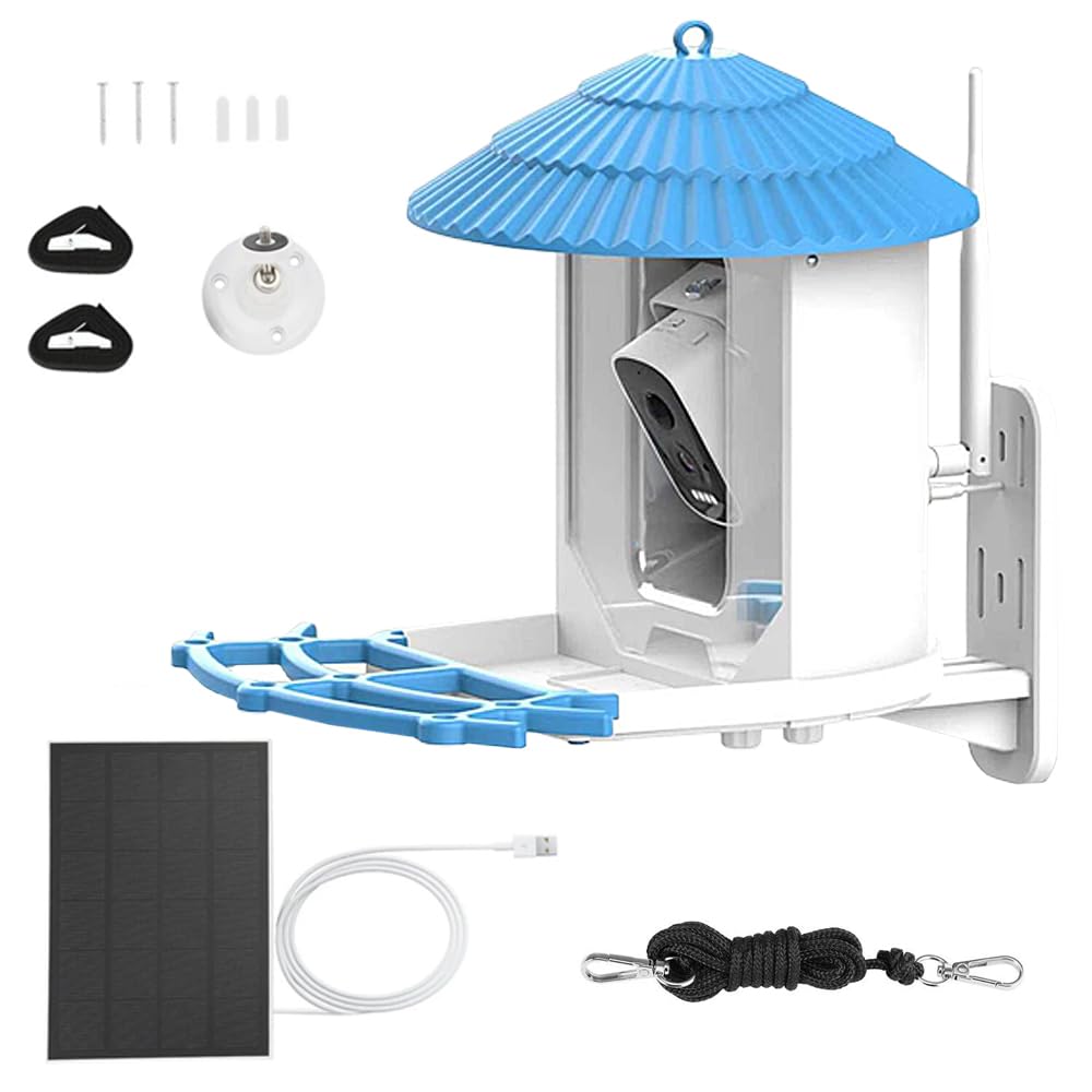 POFET Comedero para pájaros con energía Solar, graba Videos automáticamente Notifica Cuando los pájaros visitan, Cámara para pájaros con alimentador Inteligente, Regalos para Amantes de Las Aves