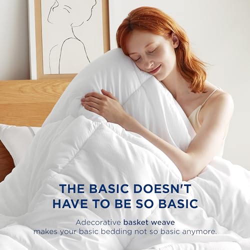 Image of Bedsure Comforter Duvet Insert - Quilted Comforters Twin XL Size, All Season Duvet, Down Alternative Bedding Comforter with Tabs(Basket Wave White,Twin XL 92 inchx68 inch)