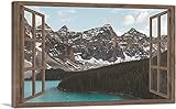 ARTCANVAS Forest Mountain Lake Landscape Wood Faux Open Window View Canvas Art Print Stretched Framed Painting Picture Poster Giclee Wall Decor - 40' x 26' (1.50' Deep)