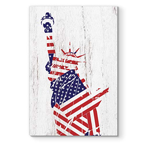 Renditions Gallery Canvas Patriotic Wall Art Paintings & Prints Flag Draped Liberty Statue Rustic Nationalistic Pride Canvas Wall Hanging Artwork for Bedroom Office Kitchen - 36"x48" LT25